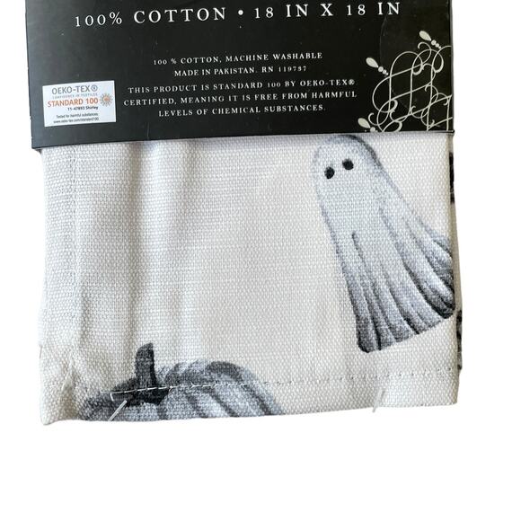 Halloween Ghost Pumpkin Cotton Napkins Set of 6 White Black Gray Spooky NEW - Picture 9 of 12